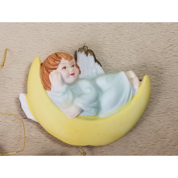 Angels Cherub Christmas Tree Ornaments 3 1/2" Ceramic 80s Collectible x3 Vintage - Picture 3 of 15